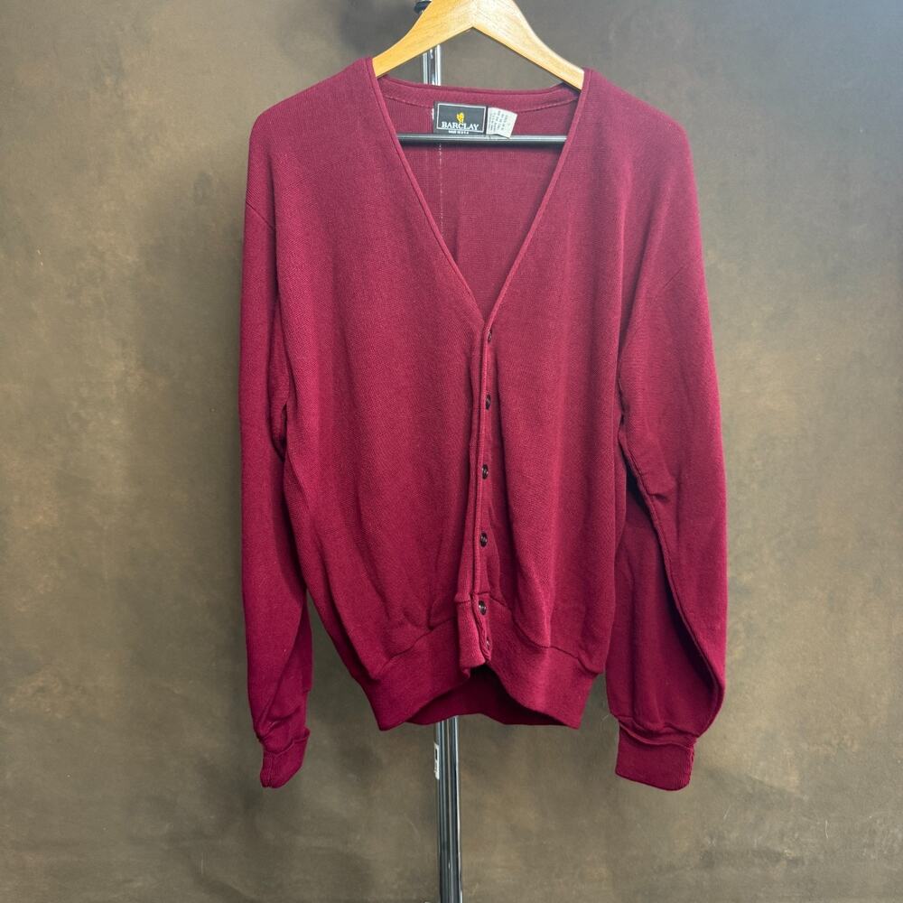 Barclay Burgundy Knit Cardigan Men’s Large USA Made 100% Acrylic Vintage